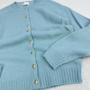 Lady Clansman Scottish Shetland Wool Cardigan Womens M Aqua Gold Buttons $245